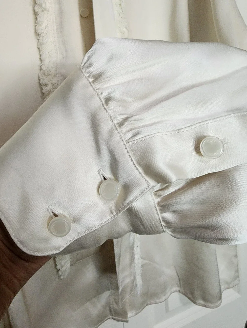 Tory Burch Cream Silk Removable Fringe Tie Bow Neck Blouse Long Sleeve SZ 14